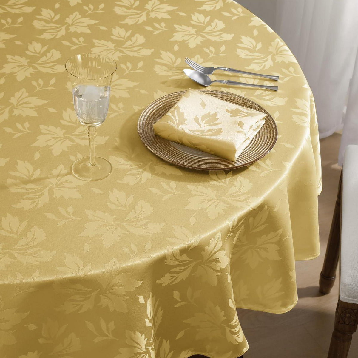 Runde Tischdecke Gold Romanstil 160cm – Abwaschbar & Jacquard