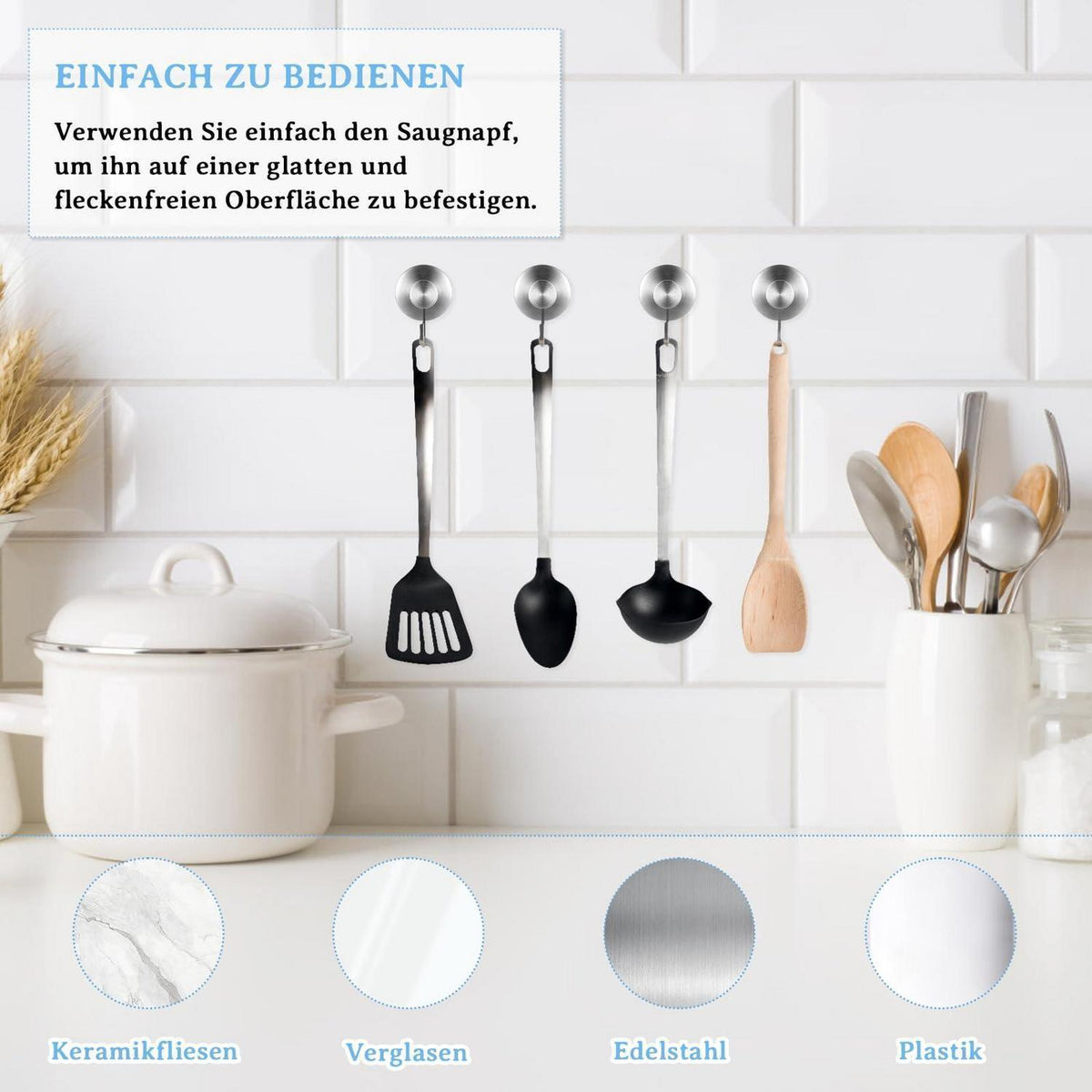 4x Edelstahl Saugnapf Haken - Handtuchhalter Bad Küche