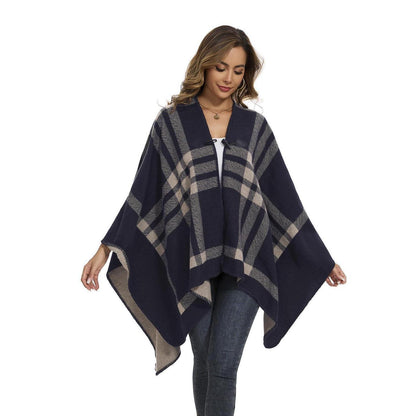 Strickcape Damen Elegant Offen Poncho Schal Decke Cardigan Mantel