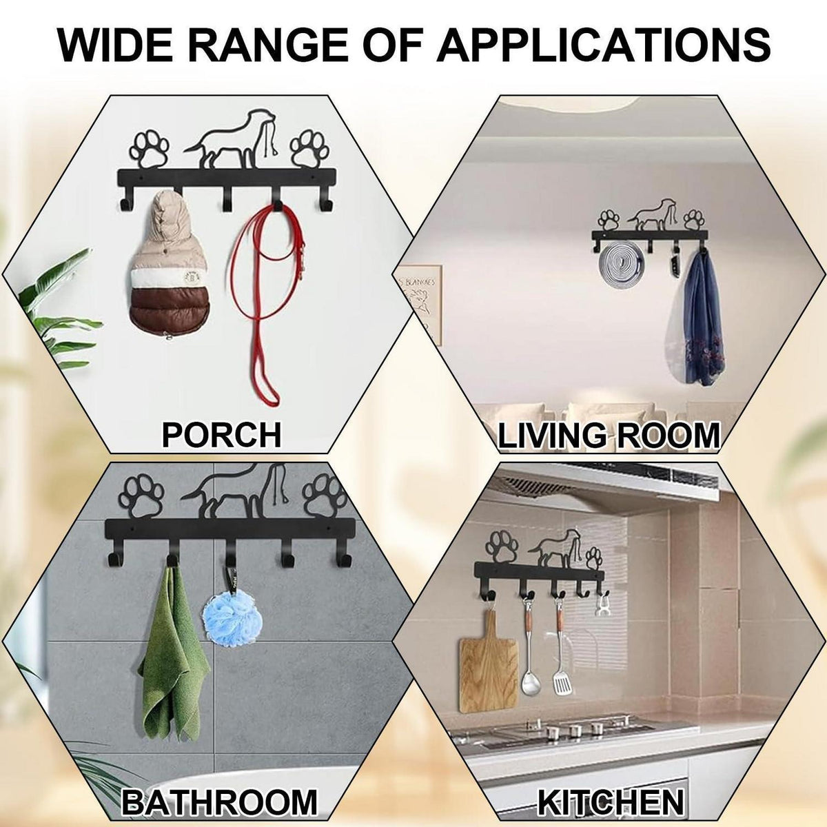 Hundegarderobe mit 5 Haken und Pfotenabdruck-Design