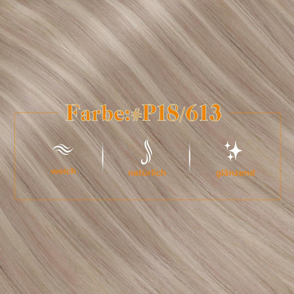 Echthaar Pferdeschwanz Extension Aschblond Mix Gelb Blond 40cm