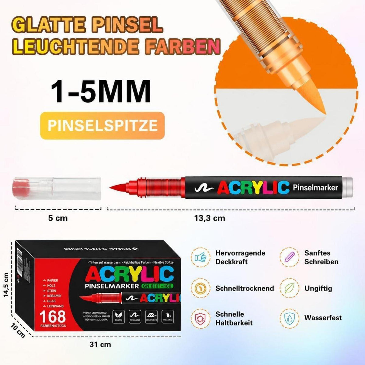 168 Acrylstifte Set Wasserfest für Steine, Glas & mehr
