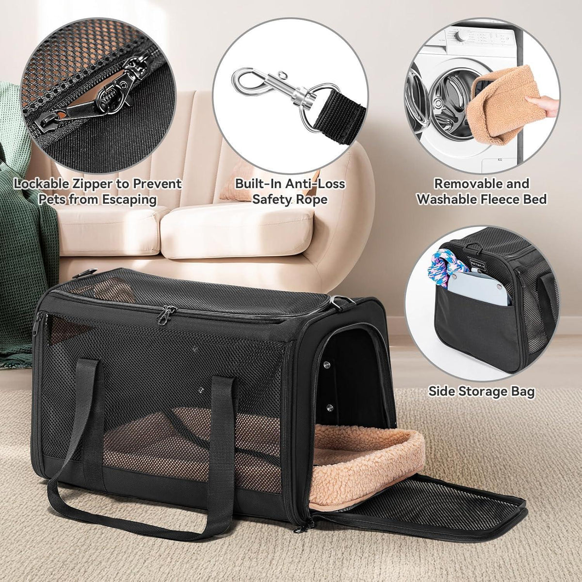 Katzen Transportbox faltbar mit Netzfenstern & Kissen
