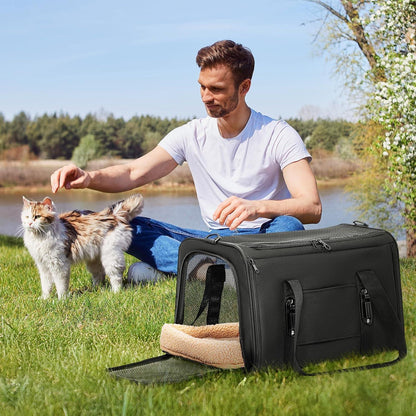 Katzen Transportbox faltbar mit Netzfenstern & Kissen