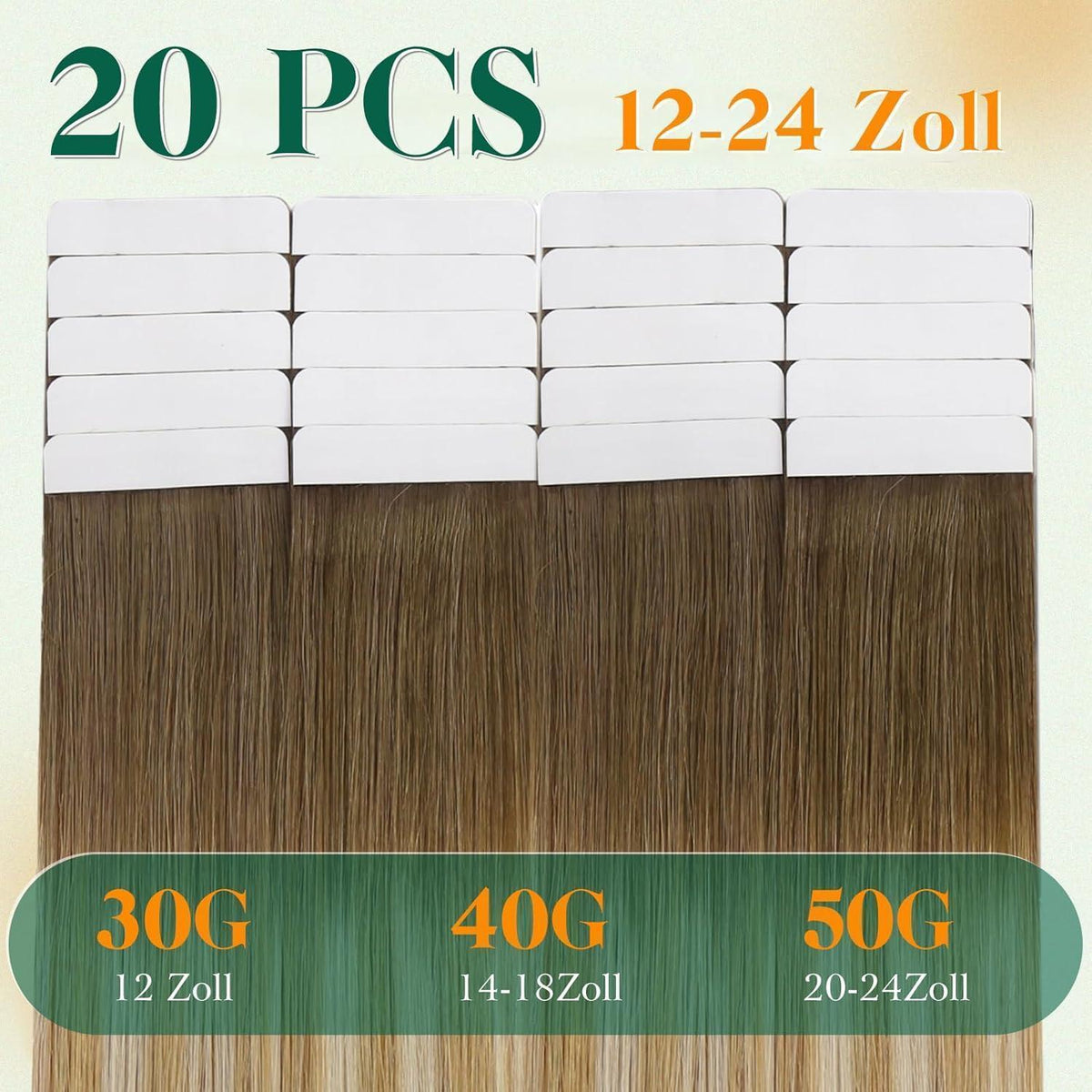 Echthaar Tape-in Extensions 60cm Blond Balayage Ombre