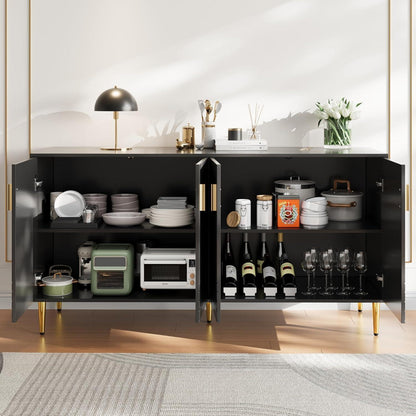 Modernes Sideboard mit 2 Türen & 4 Schubladen (152x40x75cm) Schwarz