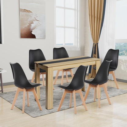 Esszimmergruppe Eiche-Schwarz mit 6 Stühlen (110cm)