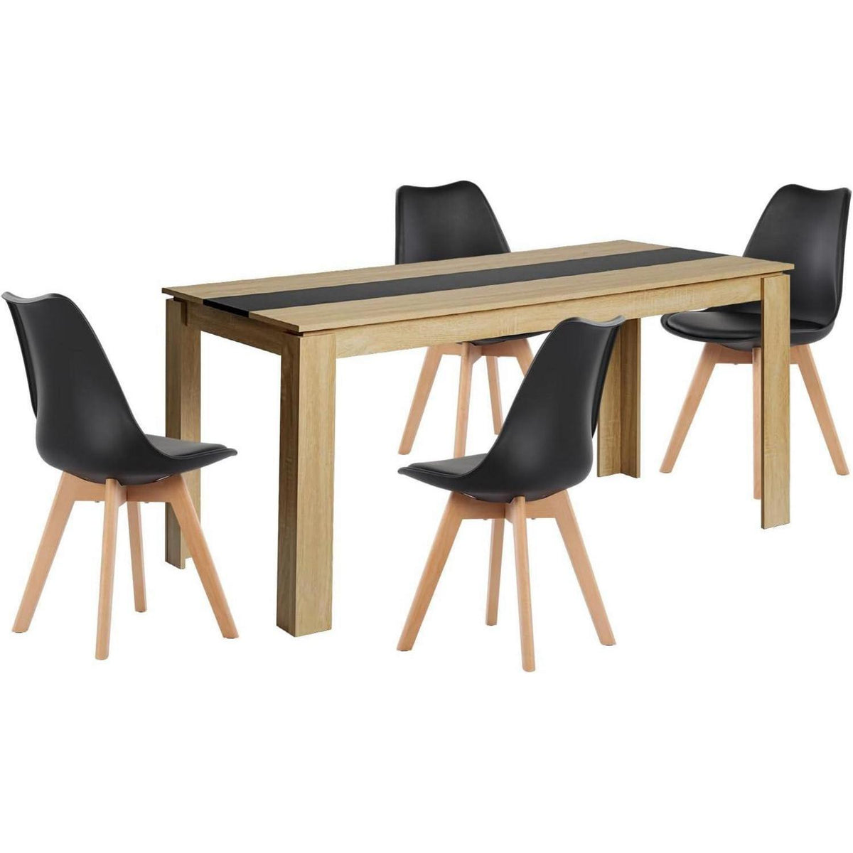 Esszimmergruppe Eiche-Schwarz: Tisch 160cm + 4 Stühle