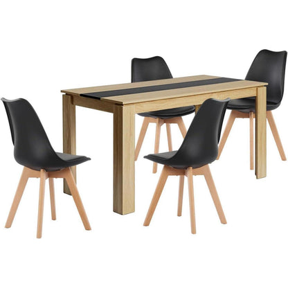 Esszimmergruppe Eiche-Schwarz 140cm mit 4 Stühlen