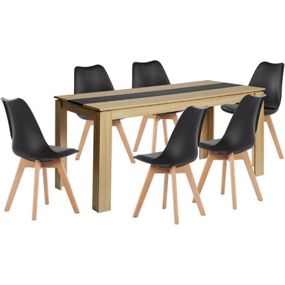 Esszimmergruppe Eiche-Schwarz mit 6 Stühlen (160cm)