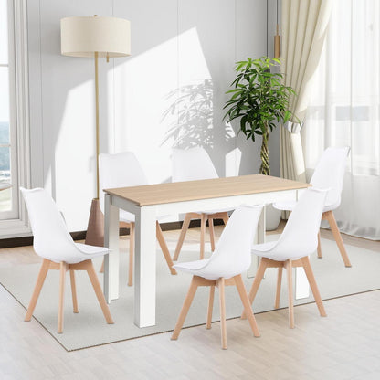 Esszimmergruppe Eiche-Weiß 120cm Tisch mit 6 weißen Stühlen