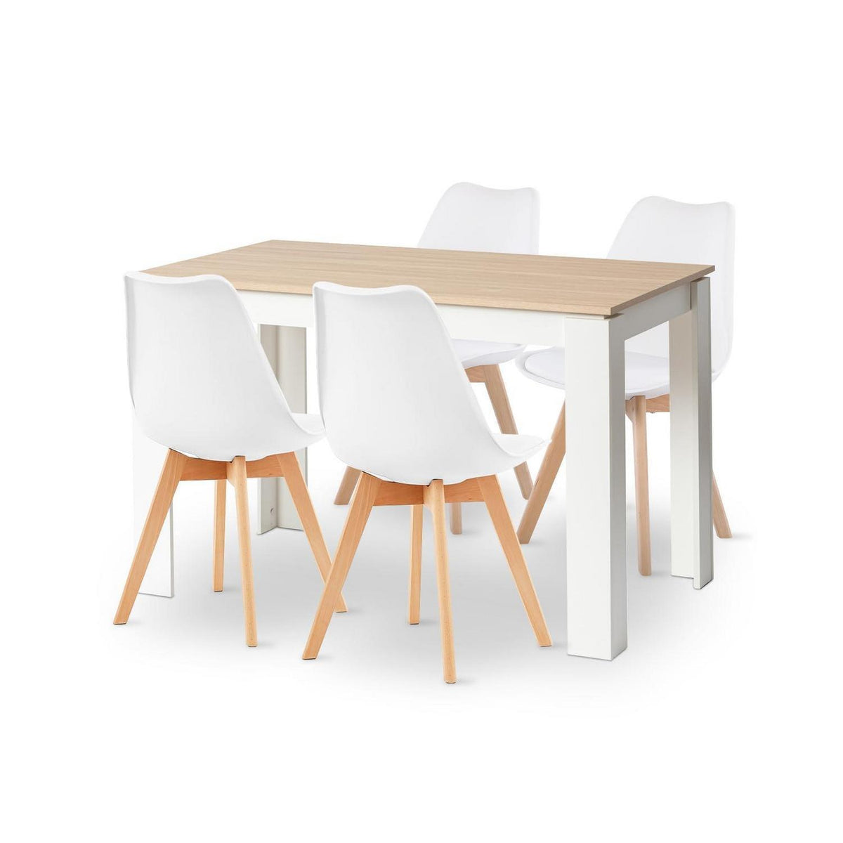 Esszimmergruppe Eiche-Weiß 120cm Tisch + 4 Stühle
