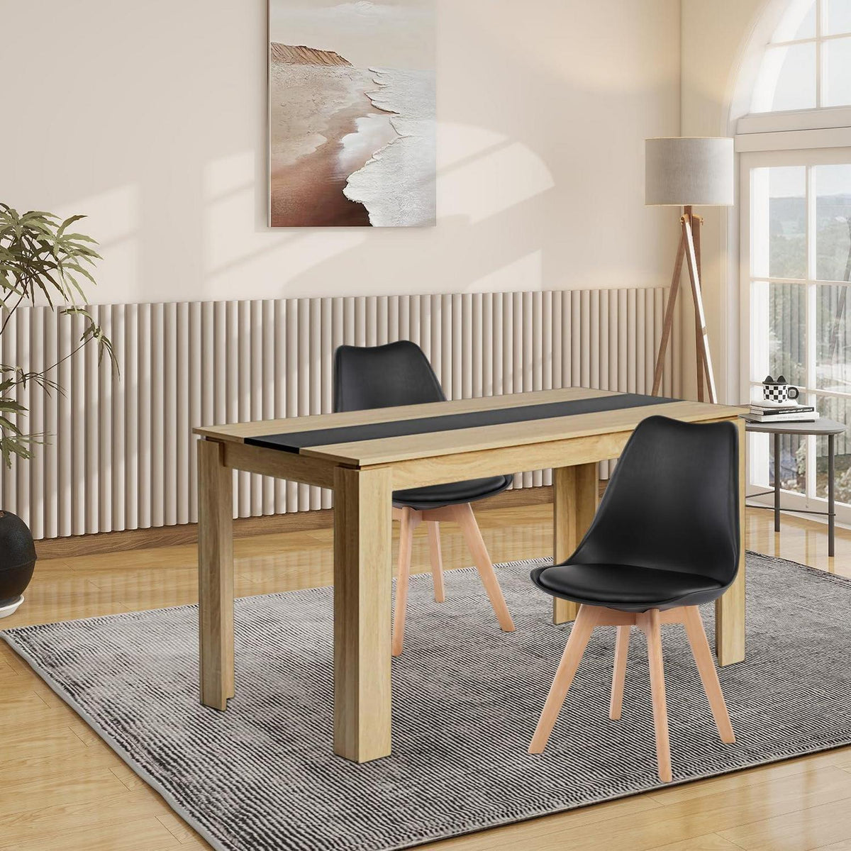 Esszimmergruppe Eiche-Schwarz: Tisch 140cm + 2 Stühle