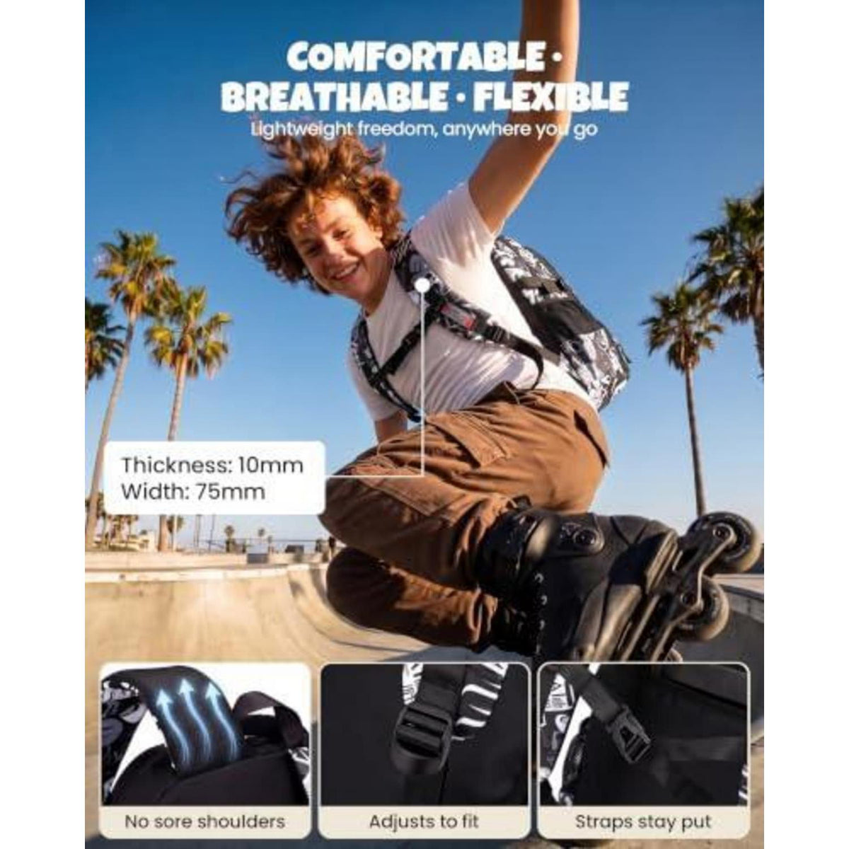 Trolley Schulrucksack Teenager, Abnehmbar, 6 Räder, Schwarz