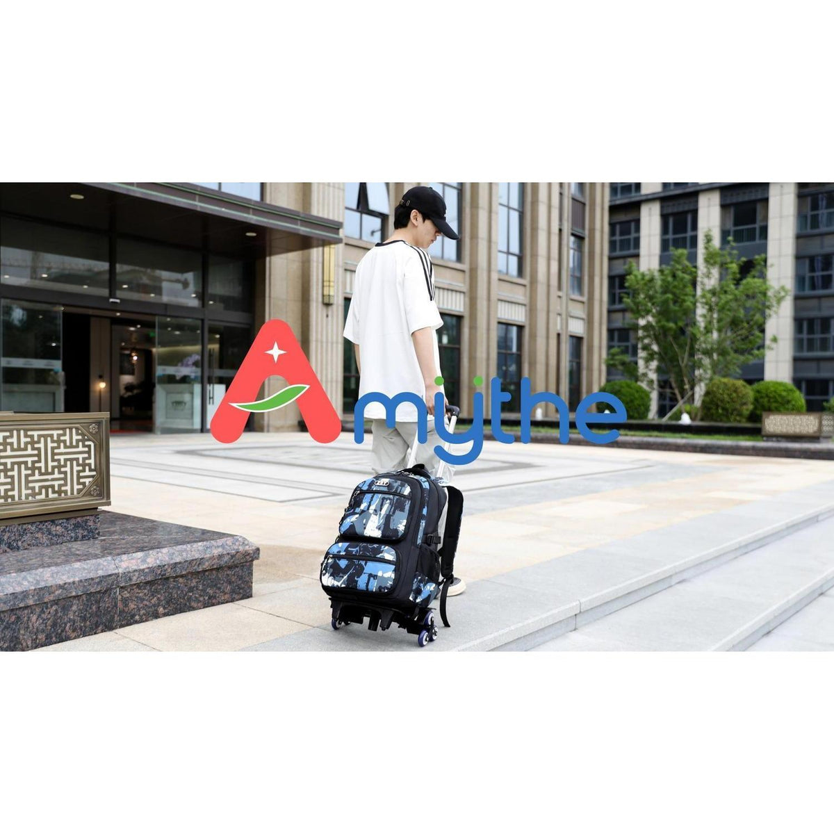 Trolley Schulrucksack Teenager, Abnehmbar, 6 Räder, Schwarz