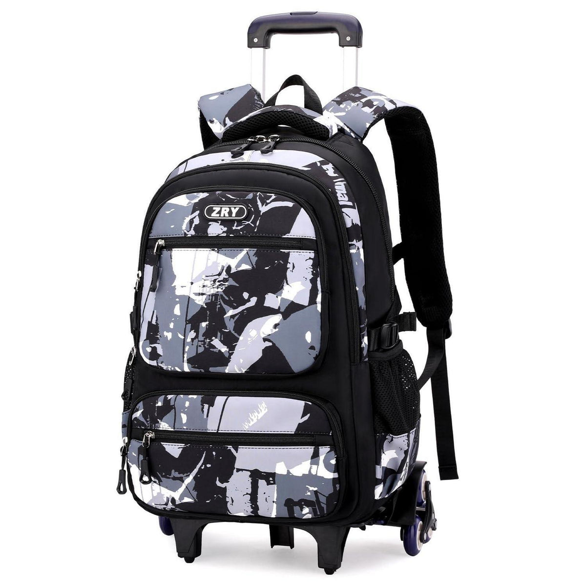 Trolley Schulrucksack Teenager, Abnehmbar, 6 Räder, Schwarz/Grau
