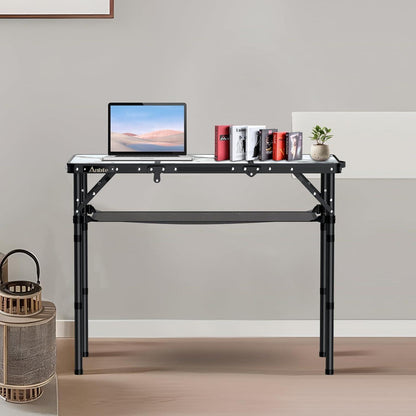 Klapptisch Aluminium 88x40cm 3 Höhen, Marmor Weiß