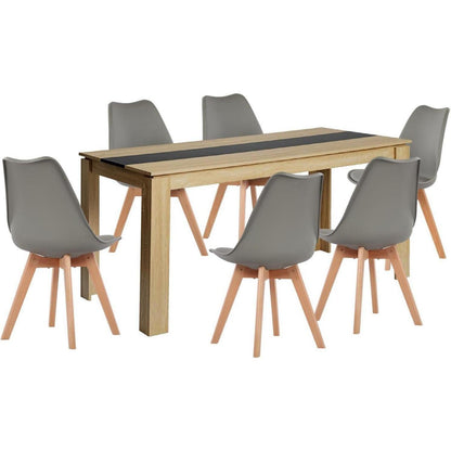 Esszimmergruppe Eiche-Schwarz 160cm mit 6 Grau Stühlen