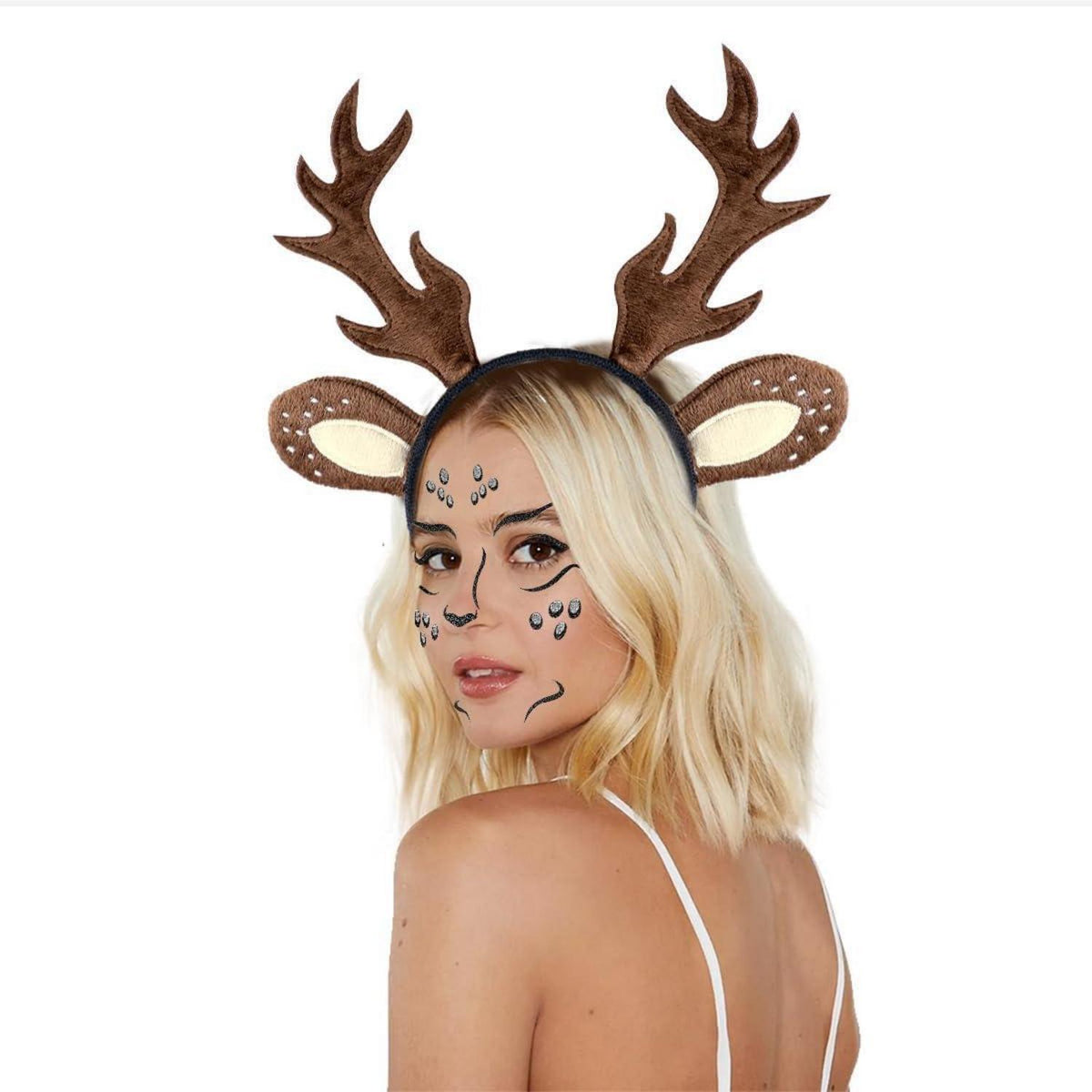 Reh Kostüm Set mit Geweih Haarreif und Gesichtstattoo