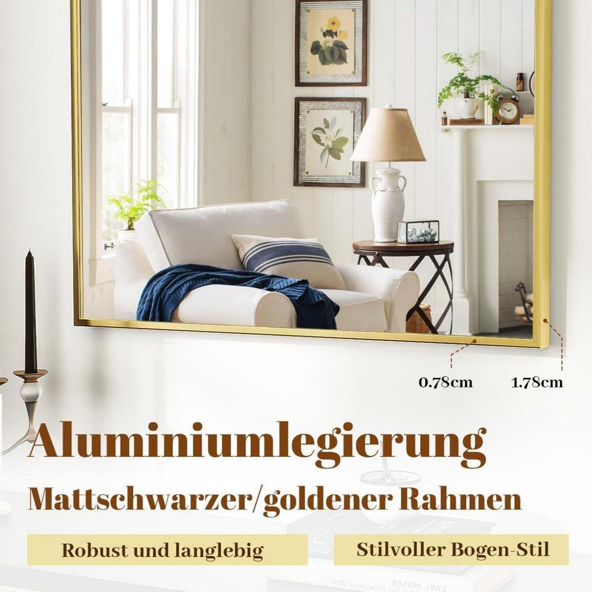 Bogen Wandspiegel Gold 100x75 cm | Badezimmer Spiegel Deko
