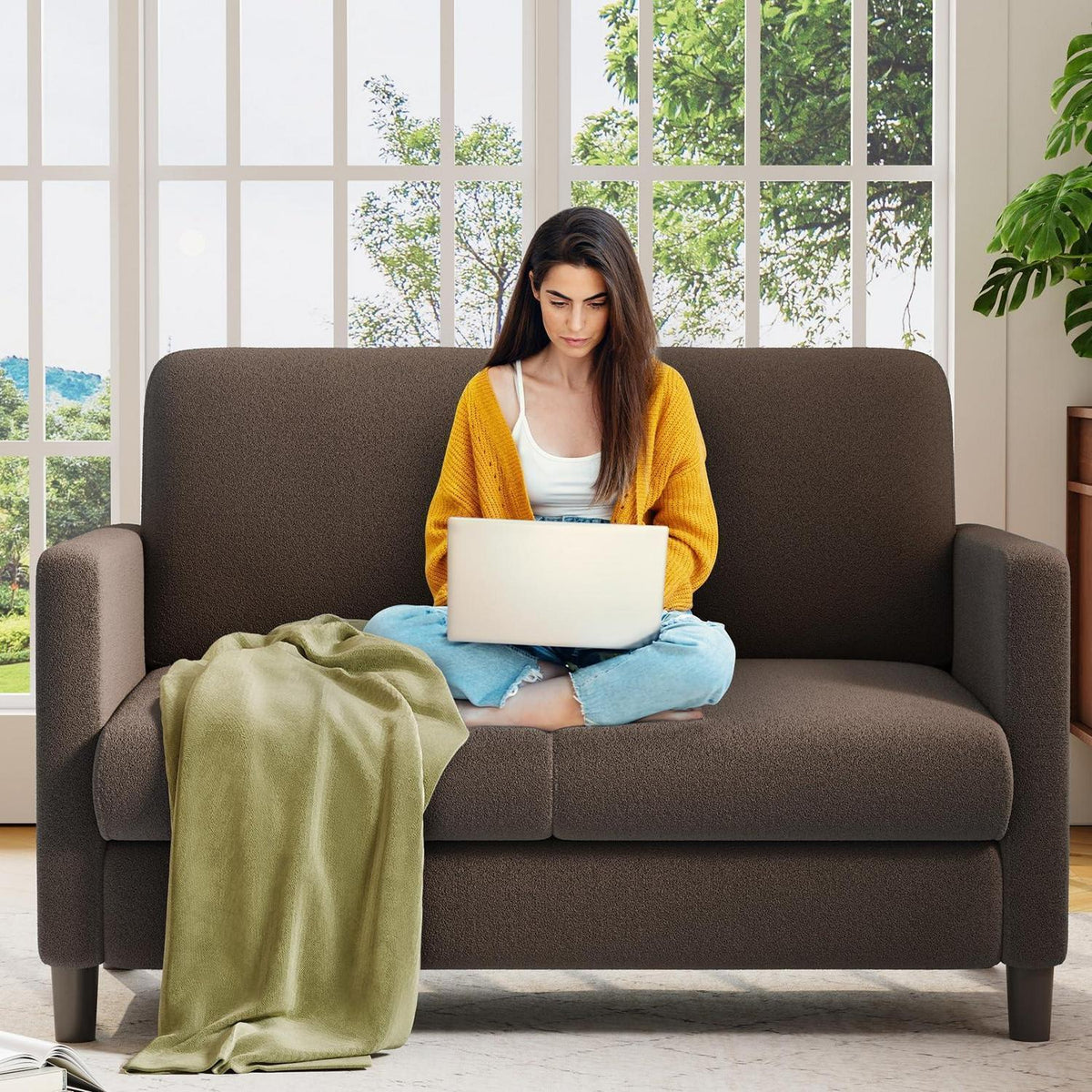 Kleines 2-Sitzer Sofa Braun 130cm – Mini Couch für Jugendzimmer