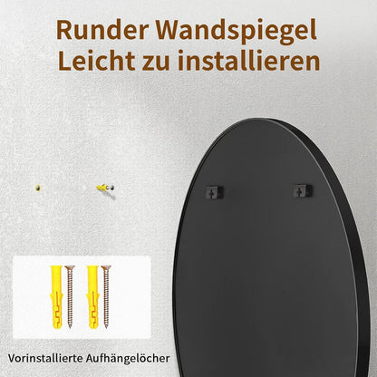 Runder Wandspiegel 76cm mit Schwarz Aluminiumrahmen