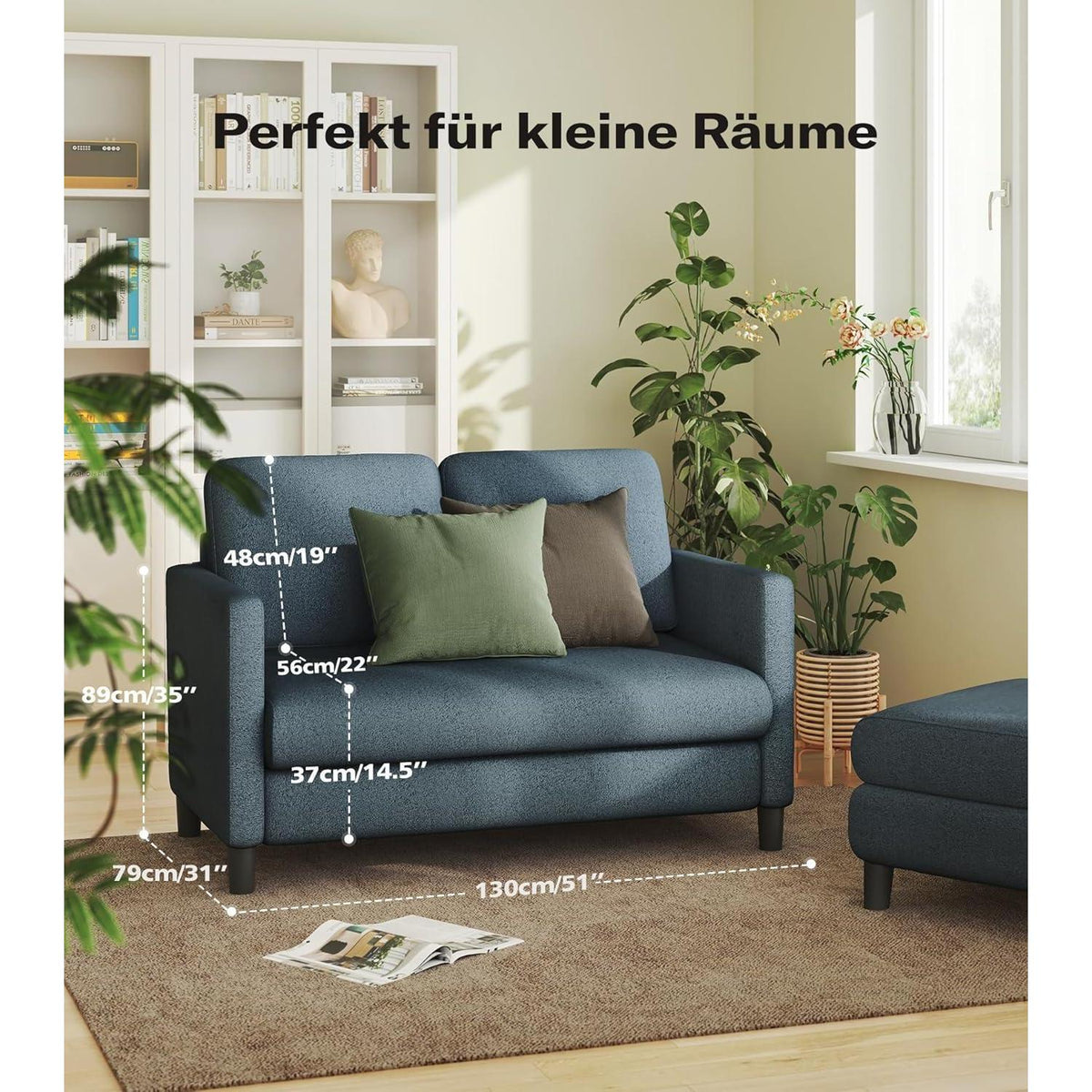 Kleines 2-Sitzer Sofa 130cm – Gemütliche Mini Couch für Wohnzimmer