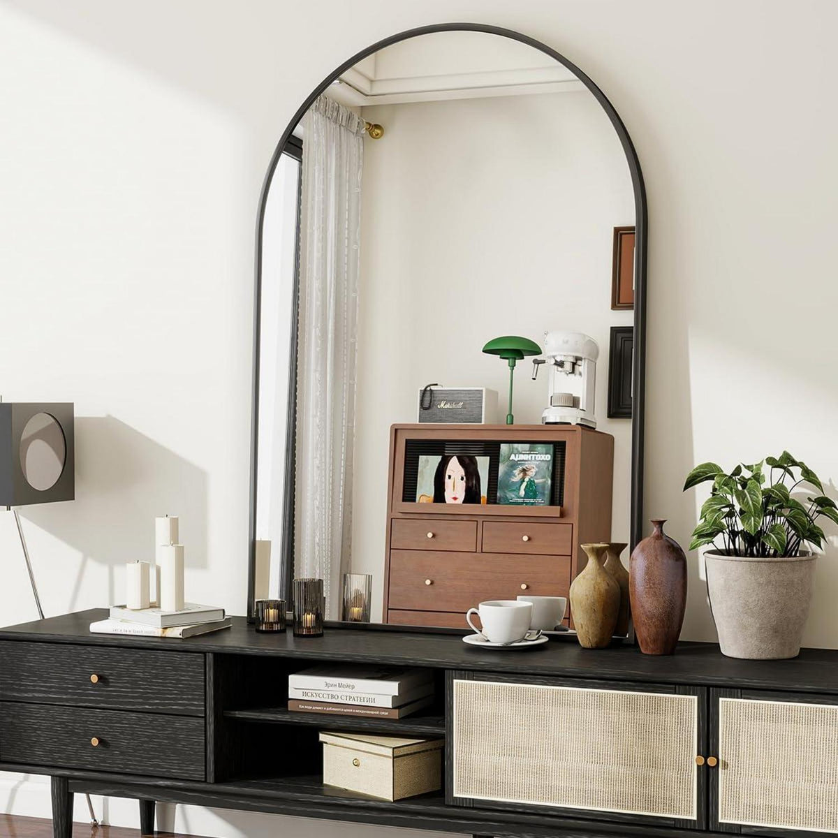 Bogen Wandspiegel 100x75 cm – Badezimmer Spiegel mit Aluminiumrahmen