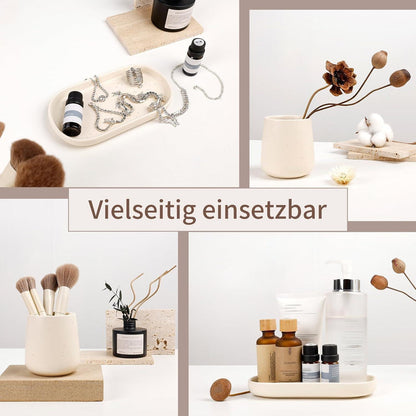 Keramik Badezimmer Set Beige – 3-teilig mit Seifenspender