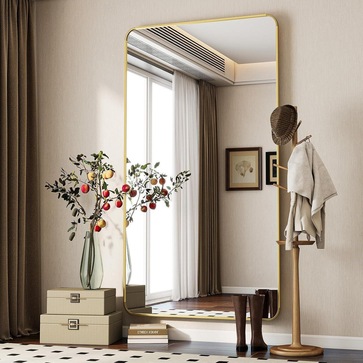 Ganzkörperspiegel Gold 171x76cm – Standspiegel mit Ständer