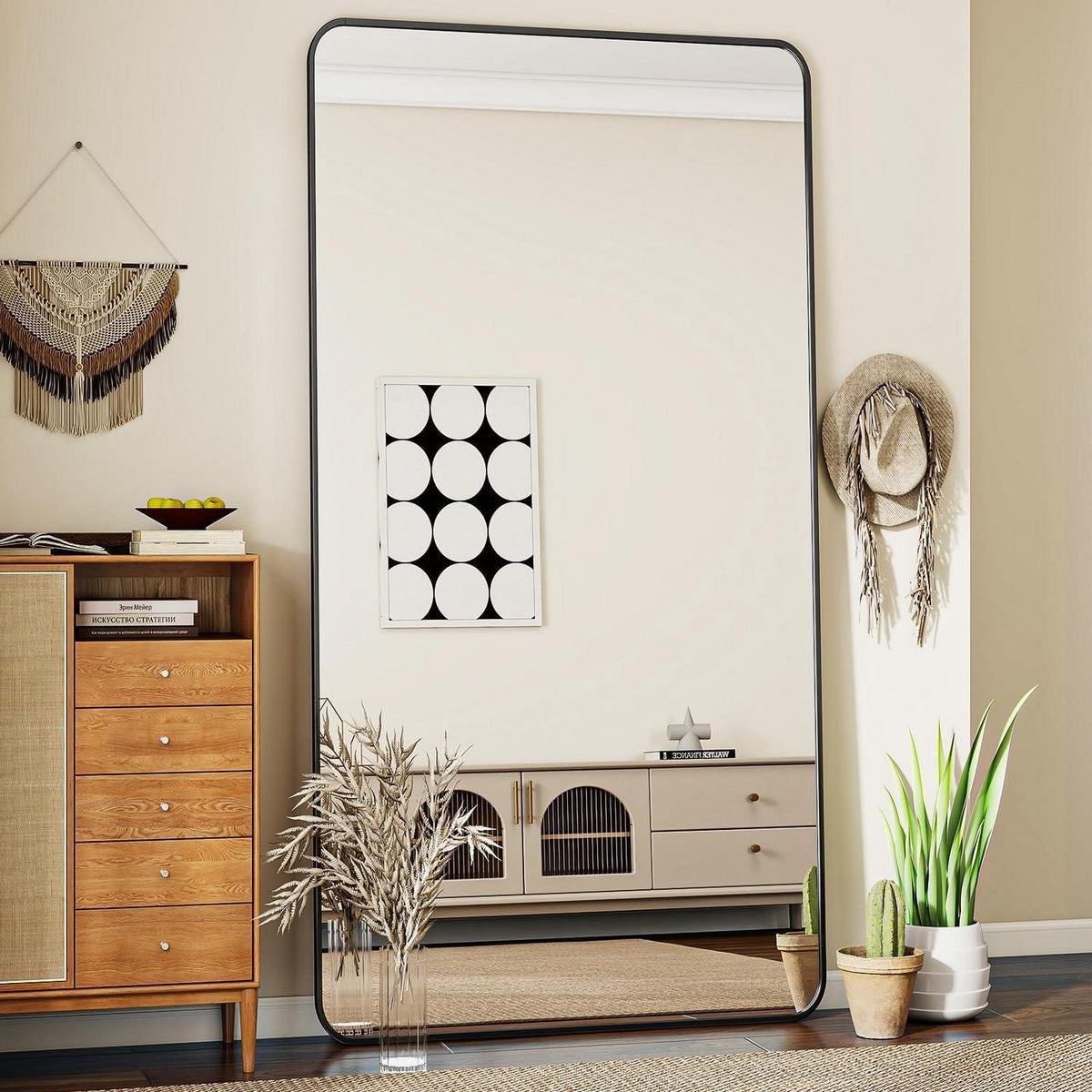 Ganzkörperspiegel 171x76cm Schwarz – Standspiegel zum Anlehnen & Aufhängen