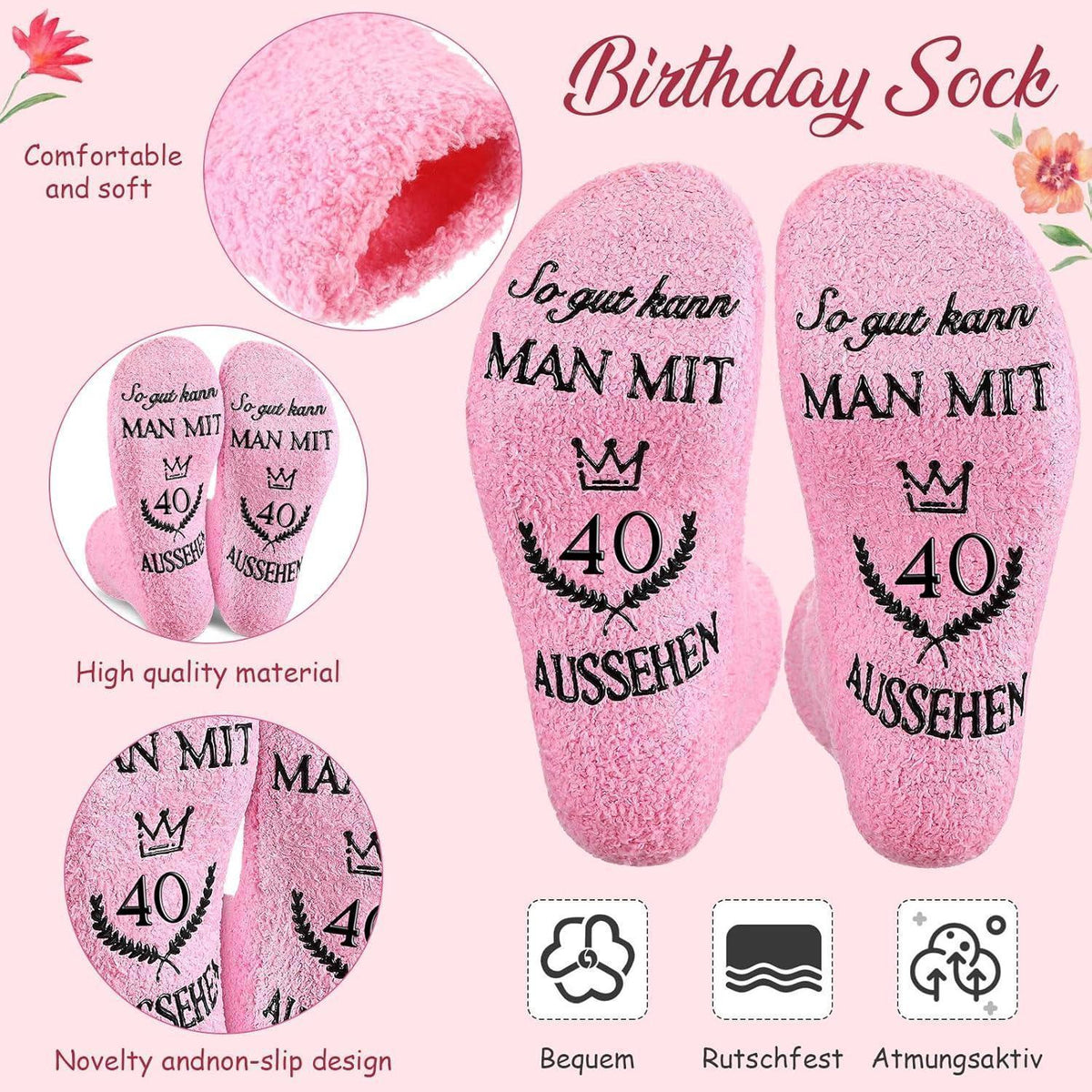 Geburtstagsgeschenk 40. Geburtstag für Frauen: Kosmetiktasche, Socken, Schlüsselanhänger