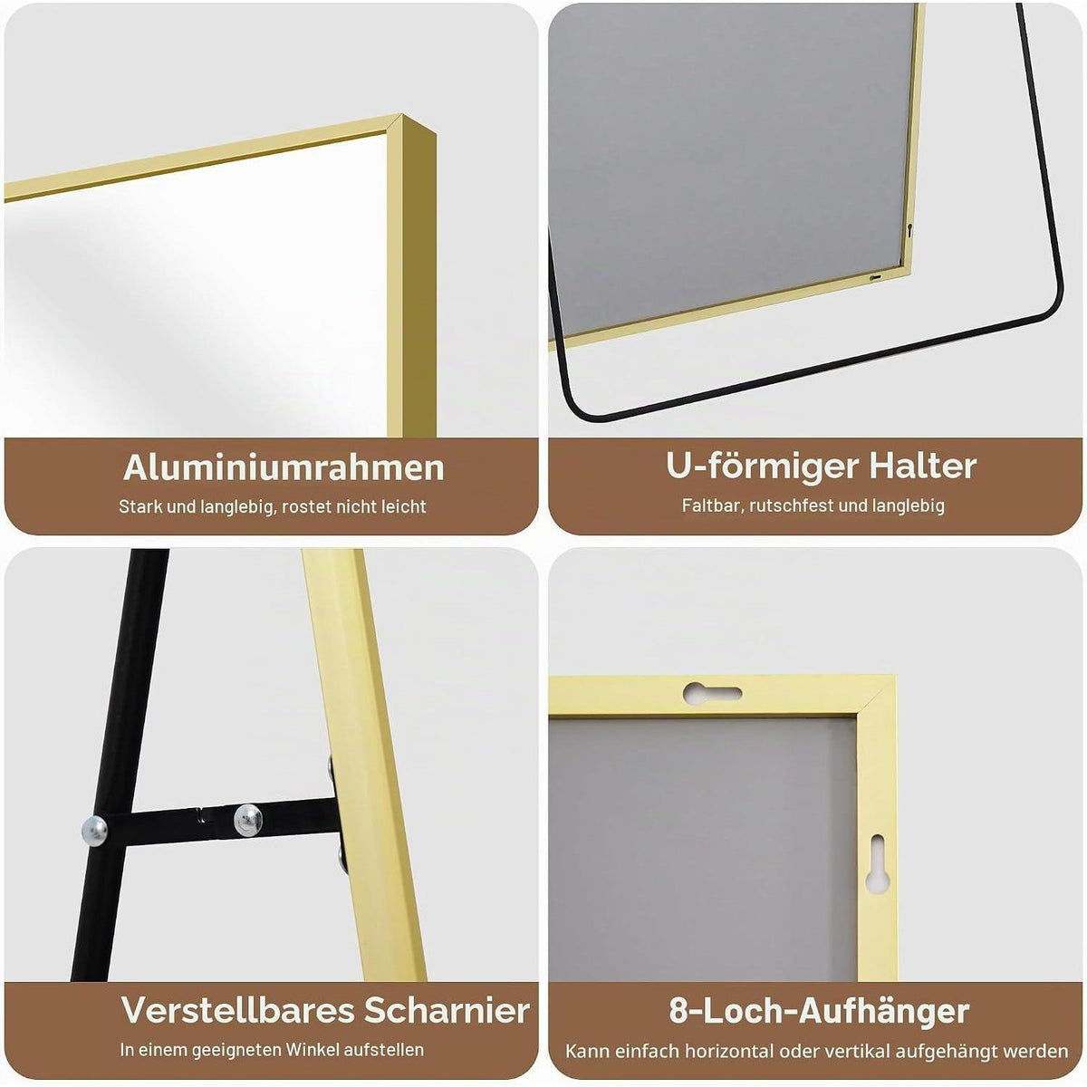 Großer Standspiegel 165x60cm mit Goldrahmen – Wand & Boden