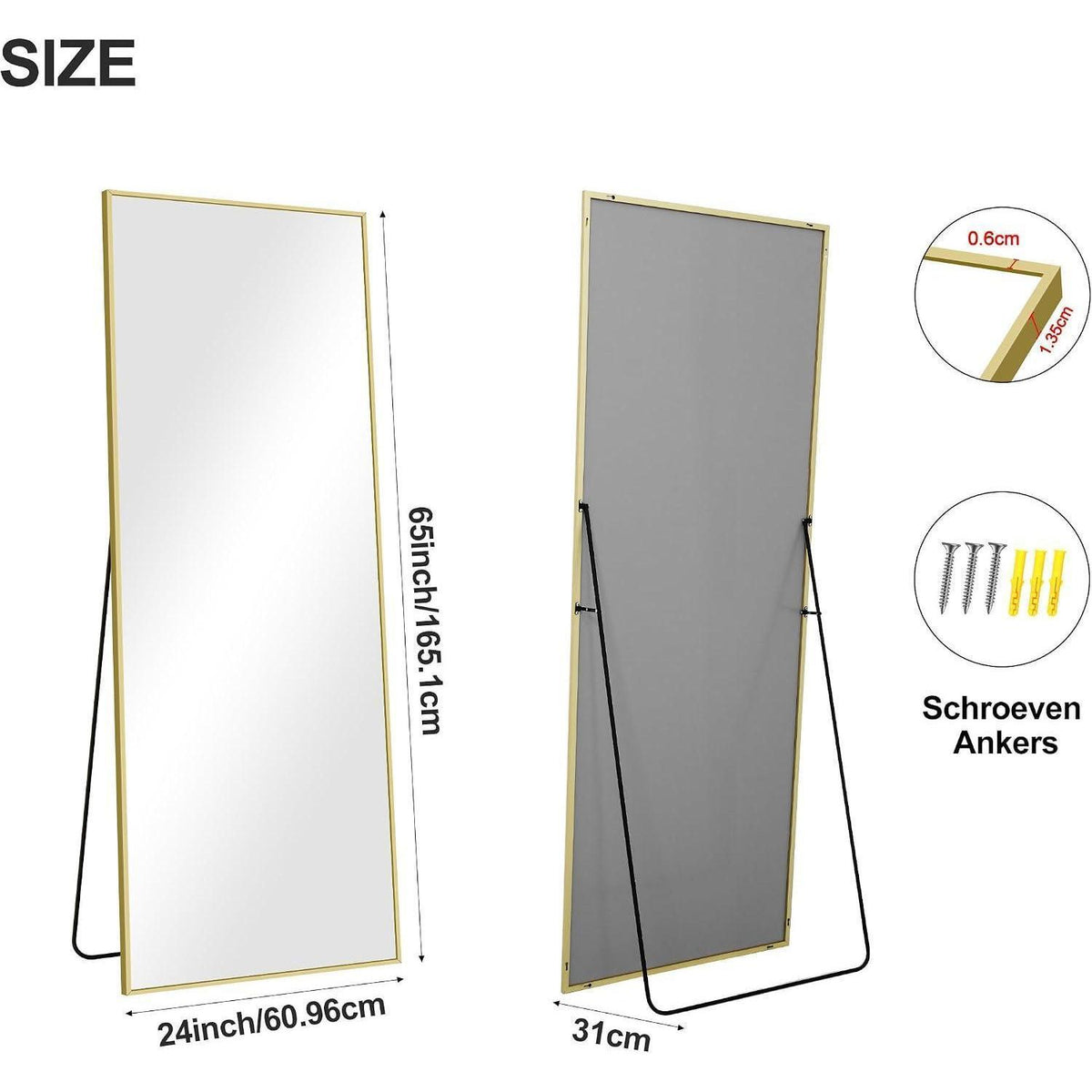 Großer Standspiegel 165x60cm mit Goldrahmen – Wand & Boden