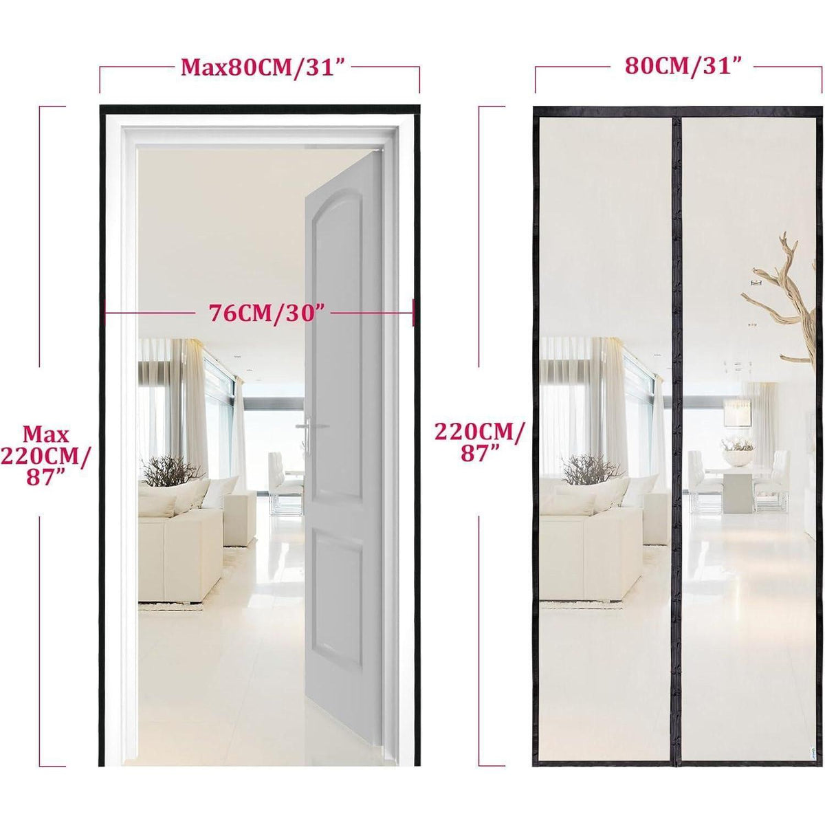 Magnetischer Fliegengitter Tür 80x220cm Schwarz Robust
