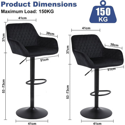 ralex Barhocker Set 3er – Höhenverstellbar, Samt, Schwarz