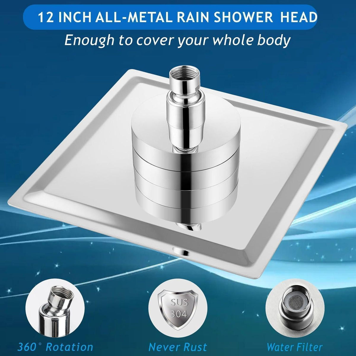 Großer Regenduschkopf mit Filter – 30cm Chrom Edelstahl