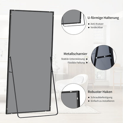 Ganzkörperspiegel 192x85cm Standspiegel mit schwarzem Aluminiumrahmen