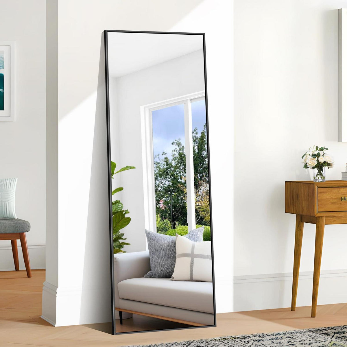Ganzkörperspiegel 161x52cm Standspiegel mit Schwarzrahmen