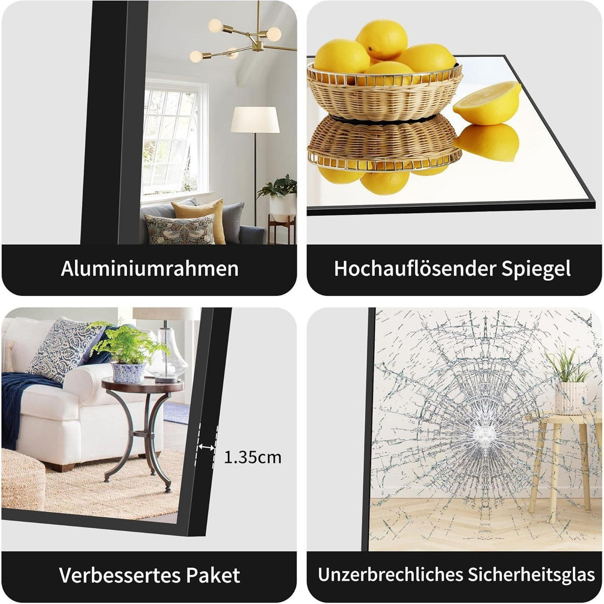Ganzkörperspiegel 165x60cm Standspiegel Schwarz Rechteckig
