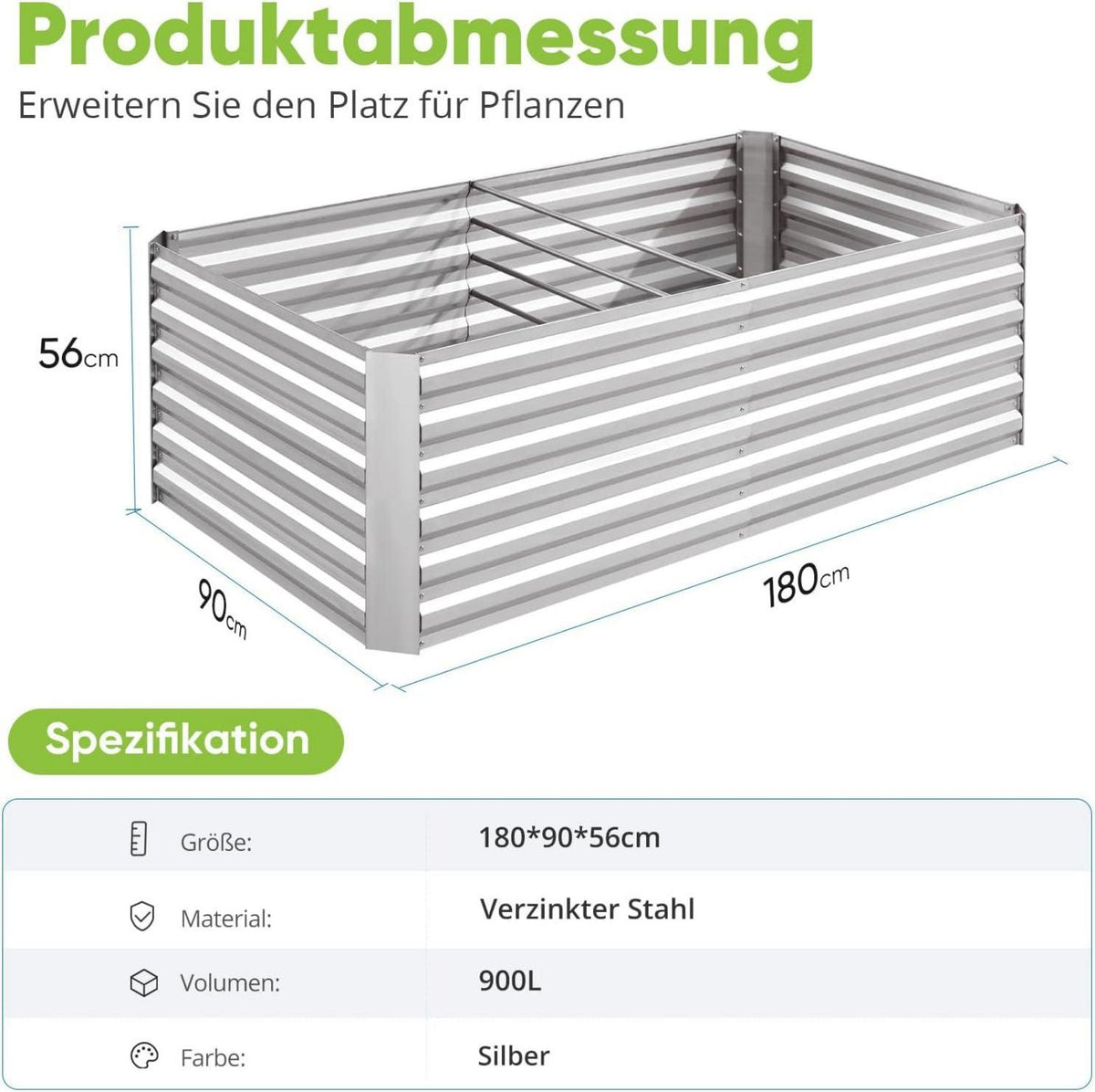 Quictent Hochbeet Pflanzkasten Metall 180x90x56cm Kräuterbeet ohne Boden