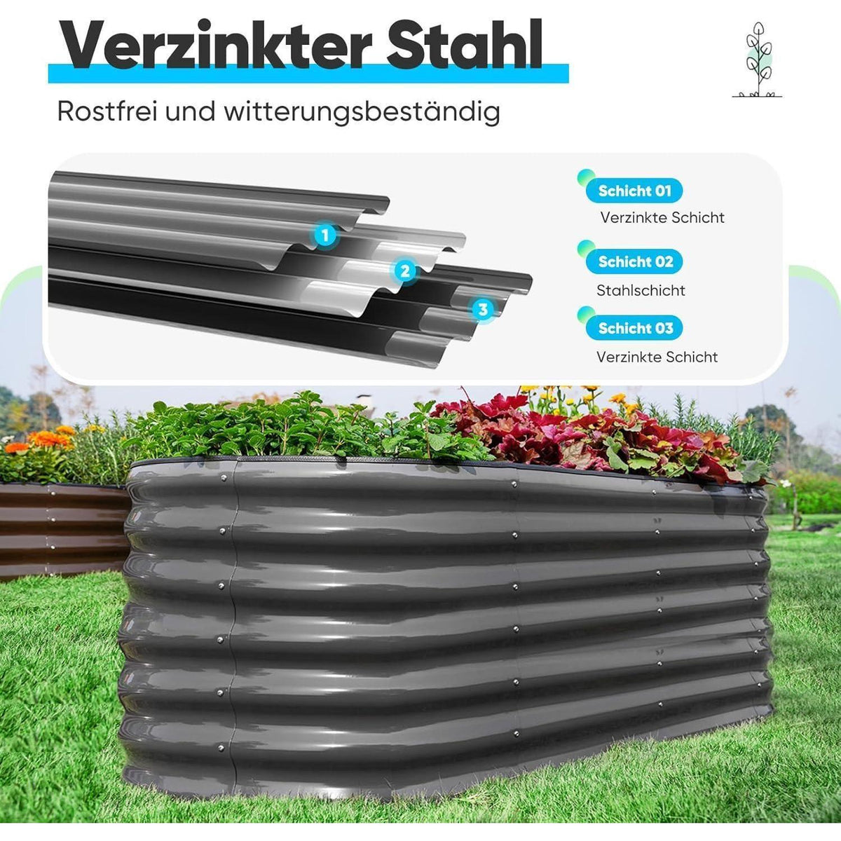 Hochbeet Metall 240x120x45cm Grau, Wetterfest & Rostfrei