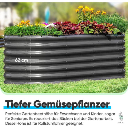 Hochbeet 180x90cm Oval aus Metall, Grau