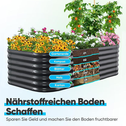 Hochbeet Metall 201x107cm Grau, Extra Groß & Tief