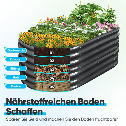 Sehr stabiles ovales Hochbeet aus Metall 180x90x62cm Grau
