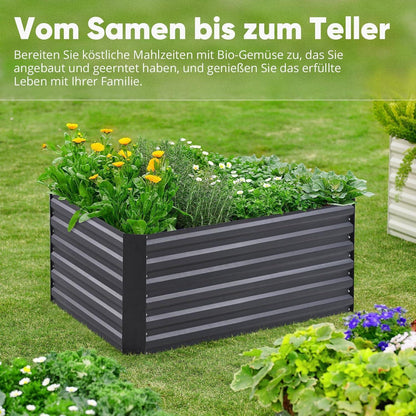 Hochbeet Metall 120x90x56cm mit Tomatenkäfigen Grau