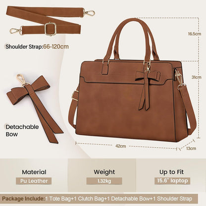 RAINSMORE Shopper Damen Groß 15.6 Zoll Laptoptasche Wasserdicht mit Clutch Retro Braun