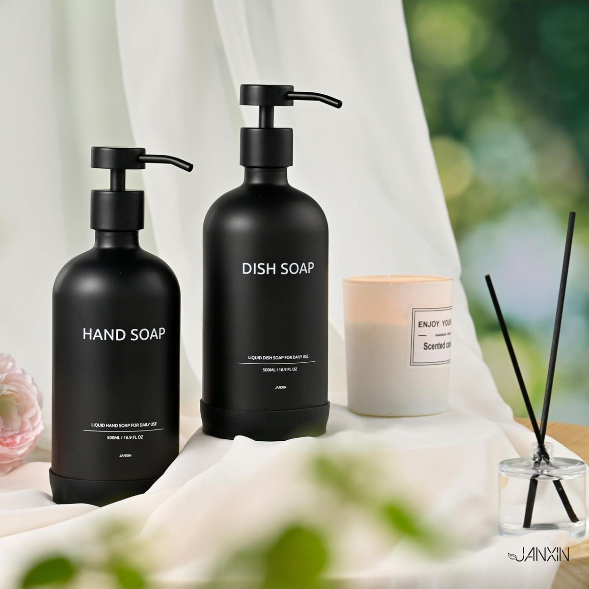 Nachfüllbare Glas Pumpspender Schwarz 500ml