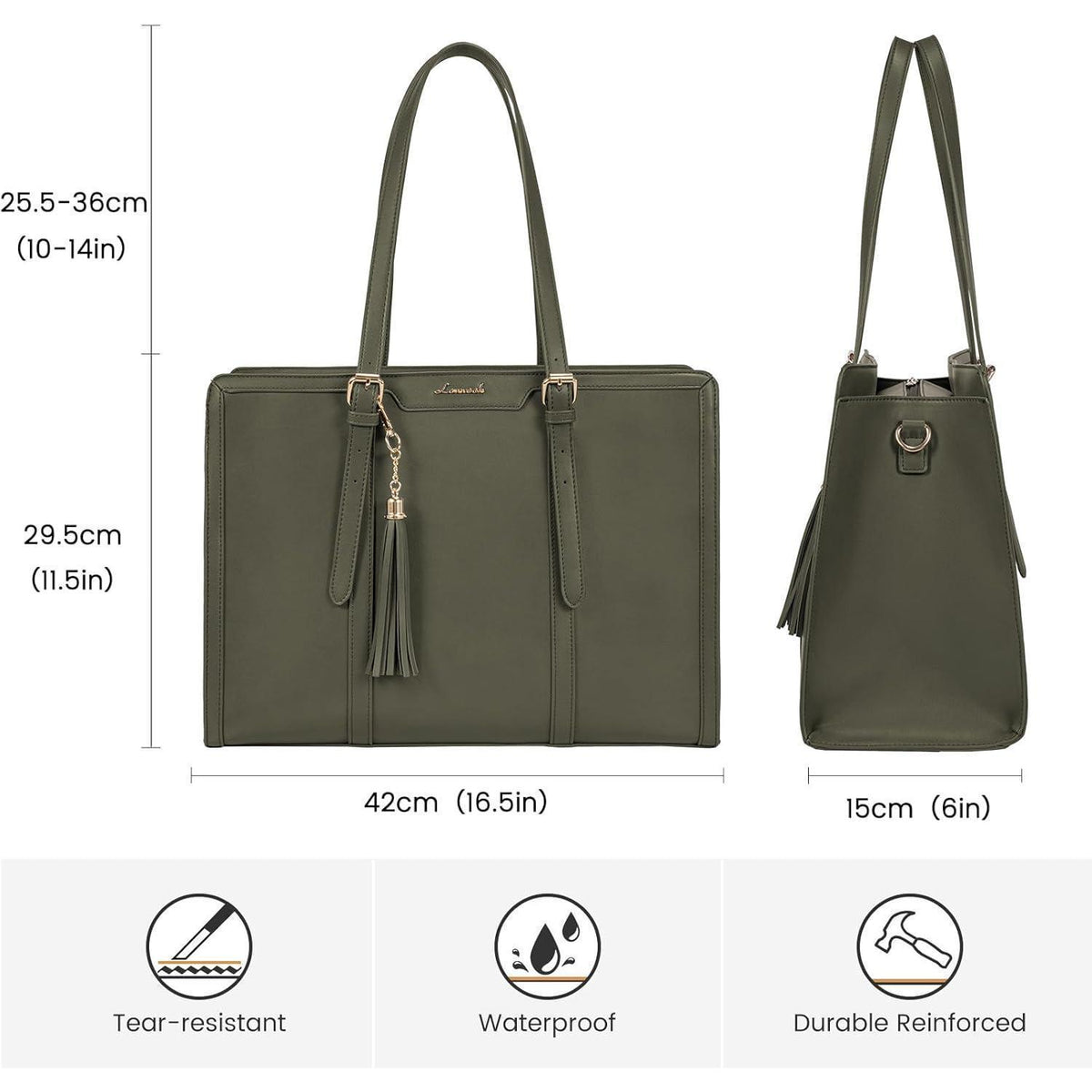 Laptoptasche 15,6 Zoll Damen Umhängetasche Olivgrün in Lederoptik