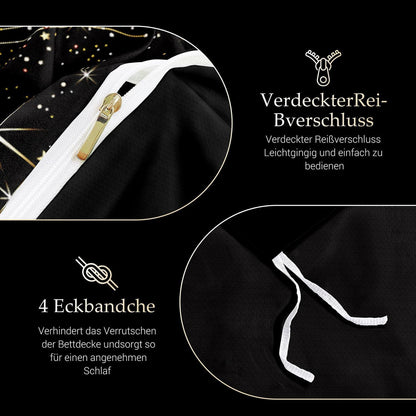Weihnachts Bettwäsche Set 155x220 cm Schwarz Gold mit Hirsch